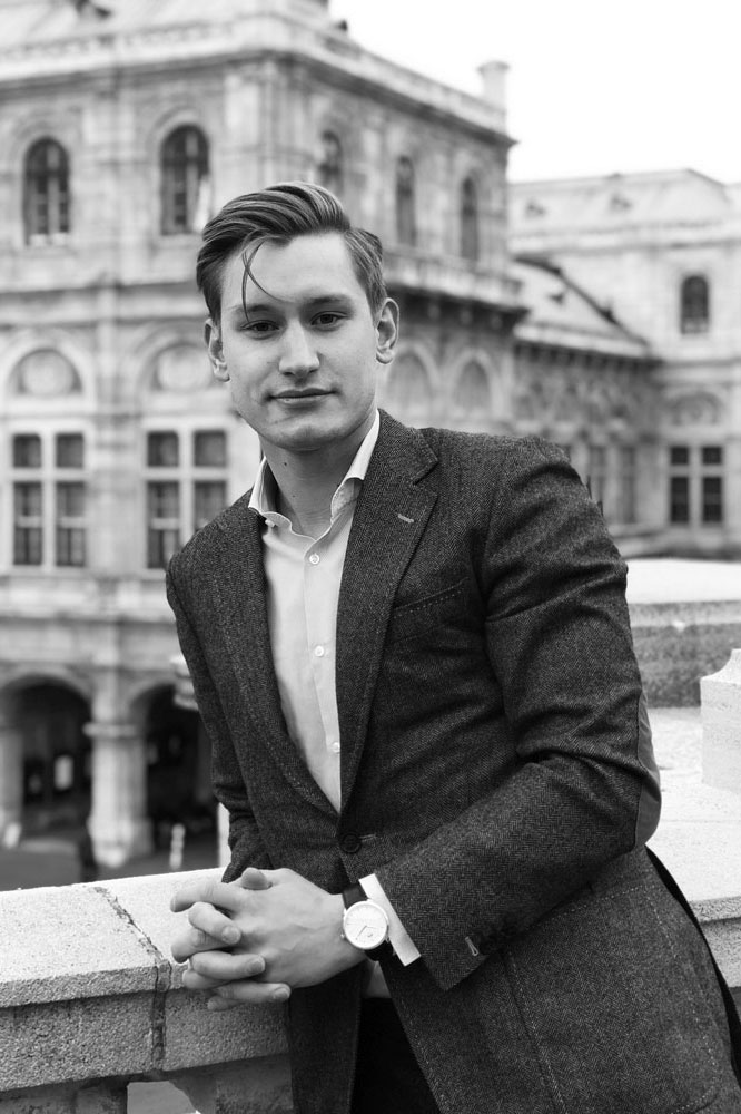 Jakob Hassler, young customer wearing a Waltz N°1 white dial, Albertina, Vienna State Opera