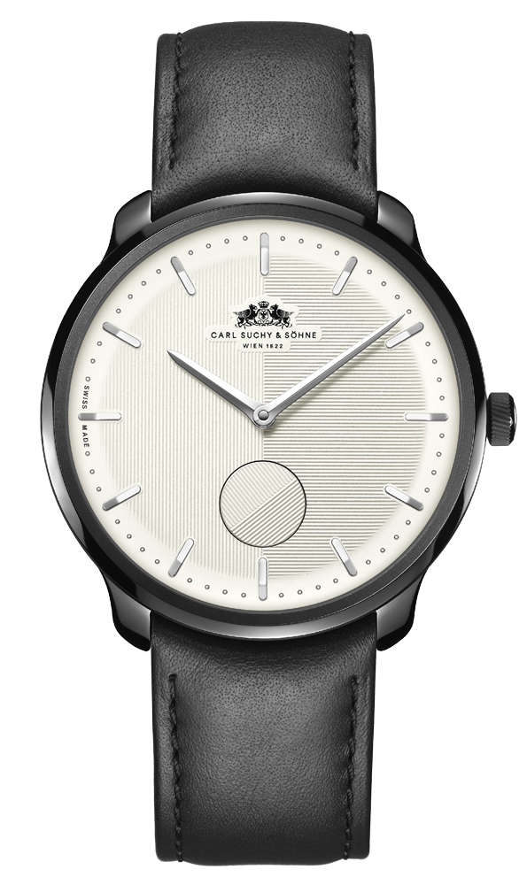 Waltz N°1 white dial black steel case Carl Suchy & Söhne Vienna